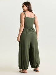 Ruched Adjustable Drawstring Bust Cuffed Jumpsuit