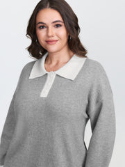 Color Contrast Collar Ribbed Hem Pullover