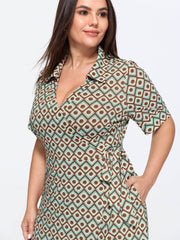Retro Geometric Print Petal Hem Mini Dress