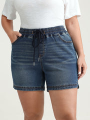 Stretchy Contrast Drawstring Skinny-Fit Denim Shorts