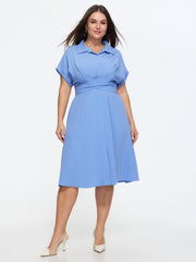 Collared Knotted Front Button Detail Midi Dress