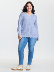 Textured Lantern Sleeve Button Knit Cardigan