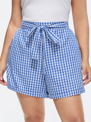Check Print Bow-Tie Waist Shorts