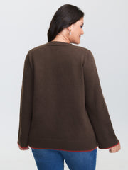Stretchy Puppy Pattern Embroidered Contrast Pullover