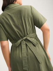 Cotton Back-Tie Overlap Shirt Dress