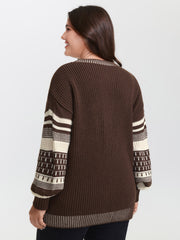 Geometric Stripe Sleeve Round Neck Pullover