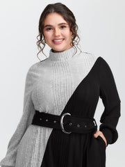 Colorblock Belted Ribbed Midi Dress