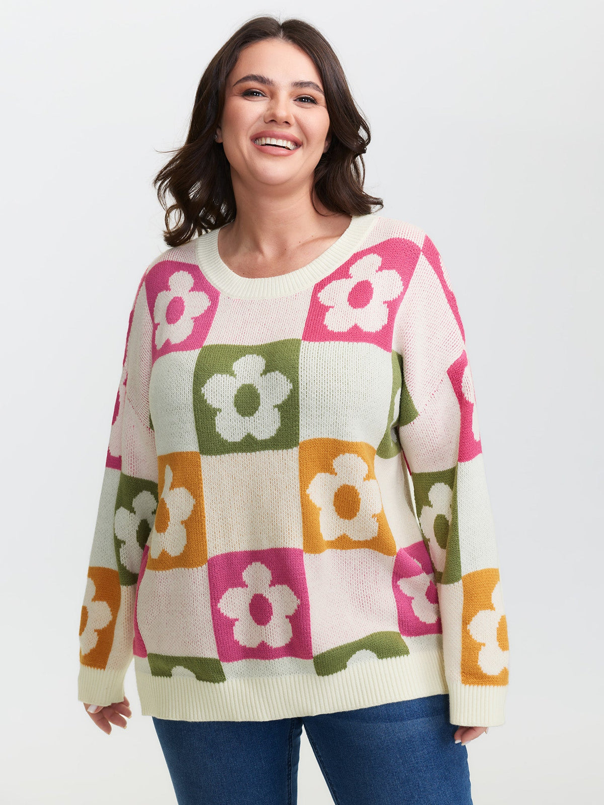 Supersoft Multicolor Floral Patchwork Jacquard Pullover