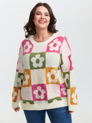 Supersoft Multicolor Floral Patchwork Jacquard Pullover