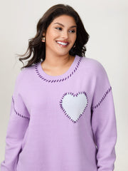 Heart Pattern Jacquard Color Contrast Stitch Pullover