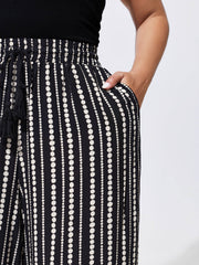 Striped Print Drawstring Waist Pants