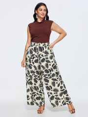 Tropical Print Shirred Drawstring Waist Pants