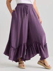 Drawstring Waist Ruffled Hem Pants