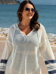 Striped Cut-Out Hooded Swim Cover-Up