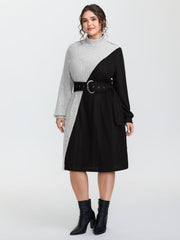 Colorblock Belted Ribbed Midi Dress