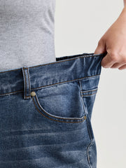 Mid-Rise Elastic Waist Skinny-Fit Denim Shorts