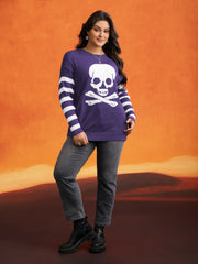 Supersoft Essentials Gothic Skull Striped Sleeves Pullover