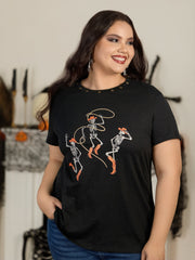 Halloween Cowboy Skeleton Print T‑Shirt