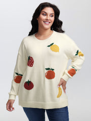 Supersoft Stretchy Fruit Pattern Ribbed Hem Pullover