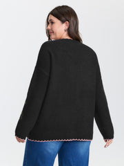 Floral Pattern Jacquard Wavy Edge Knit Cardigan
