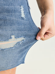 Stretchy Tummy-Control Mesh Denim Shorts