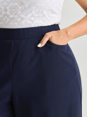 Cut-Out Embroidered Hem Plain Pants