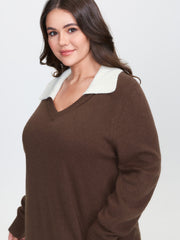 Color Contrast Collar Ribbed Hem Pullover