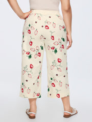 Cotton Strawberry Print Straight-Leg Pants