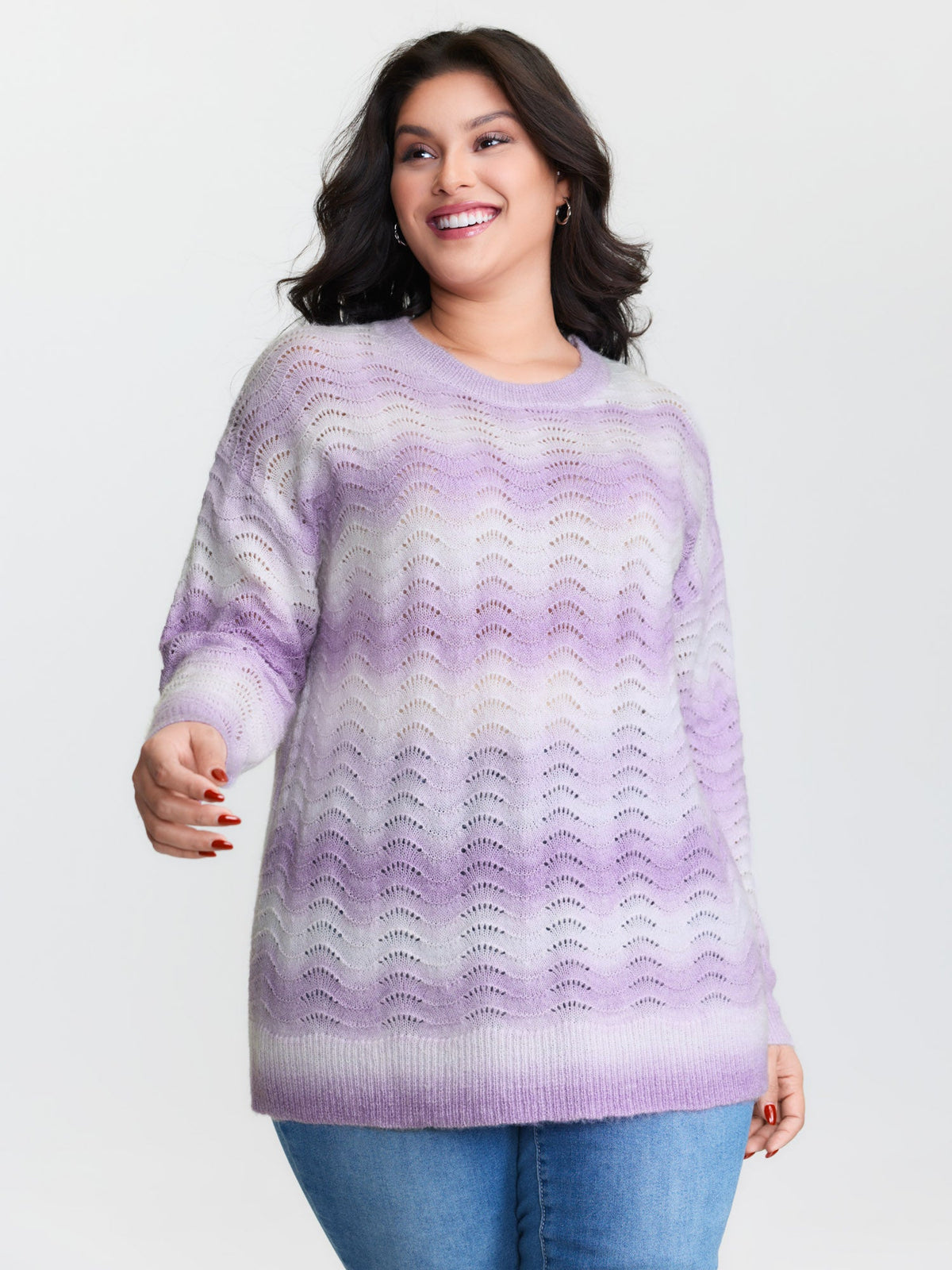 Textured Color Gradient Drop Shoulder Pullover