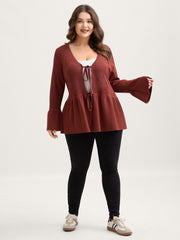 Eyelet Jacquard Ruffled Hem Knit Cardigan