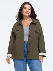 Lapel Collar Button‑Front Flap Pockets Jacket