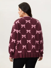 Bow Beautiful Jacquard Front-Tie Knit Cardigan