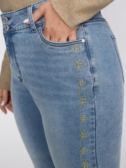Supersoft Floral Embroidered Flared Hem Jeans