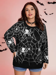 Spiderweb Jacquard Print Ribbed Pullover