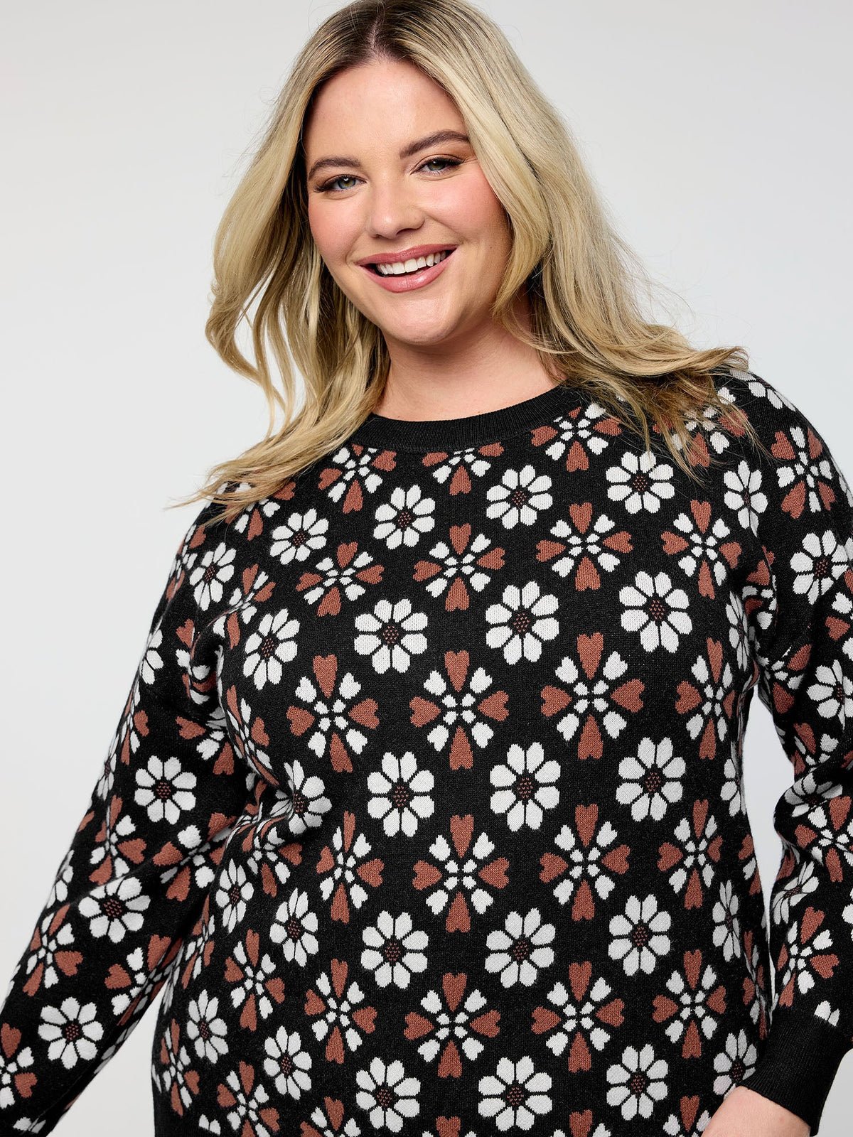 Supersoft Floral Jacquard Contrast Pullover