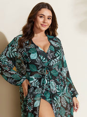 Tropical Breeze Stretchy Sleeve Swim Cover-Up