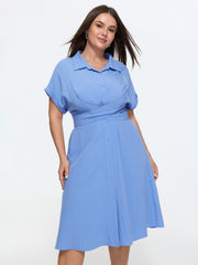 Collared Knotted Front Button Detail Midi Dress