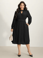 Collar Cut-Out Waist Tie Midi Dress