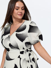 Geometric Print Side-Tie Pockets Midi Dress