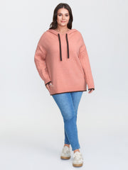 Textured Color Contrast Hooded Pullover