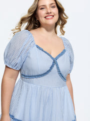 Gingham Print Color Contrast Tiered Midi Dress