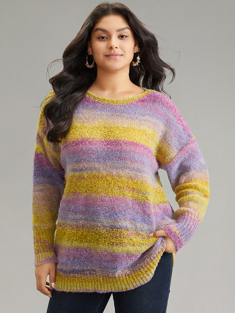 Heather Colorblock Contrast Drop Shoulder Pullover
