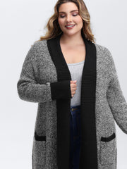 Color Contrast Trim Textured Pocket Knit Cardigan