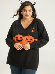 Halloween Graphic Pumpkin V Neck Pullover