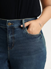 Cinched Vintage Blue Wash Straight-Leg Jeans
