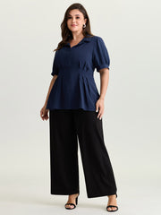 Cinched-Waist Pleated Collar Blouse