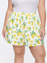 Hand-Painted Lemon Print Pockets Shorts