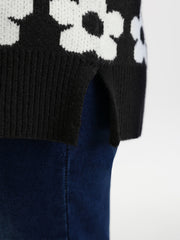 Floral Split Hem Color Contrast Pullover