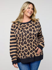 Leopard Pattern Jacquard Stripe Pullover
