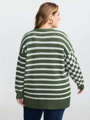 Supersoft Stripe Checkered Pockets Knit Cardigan